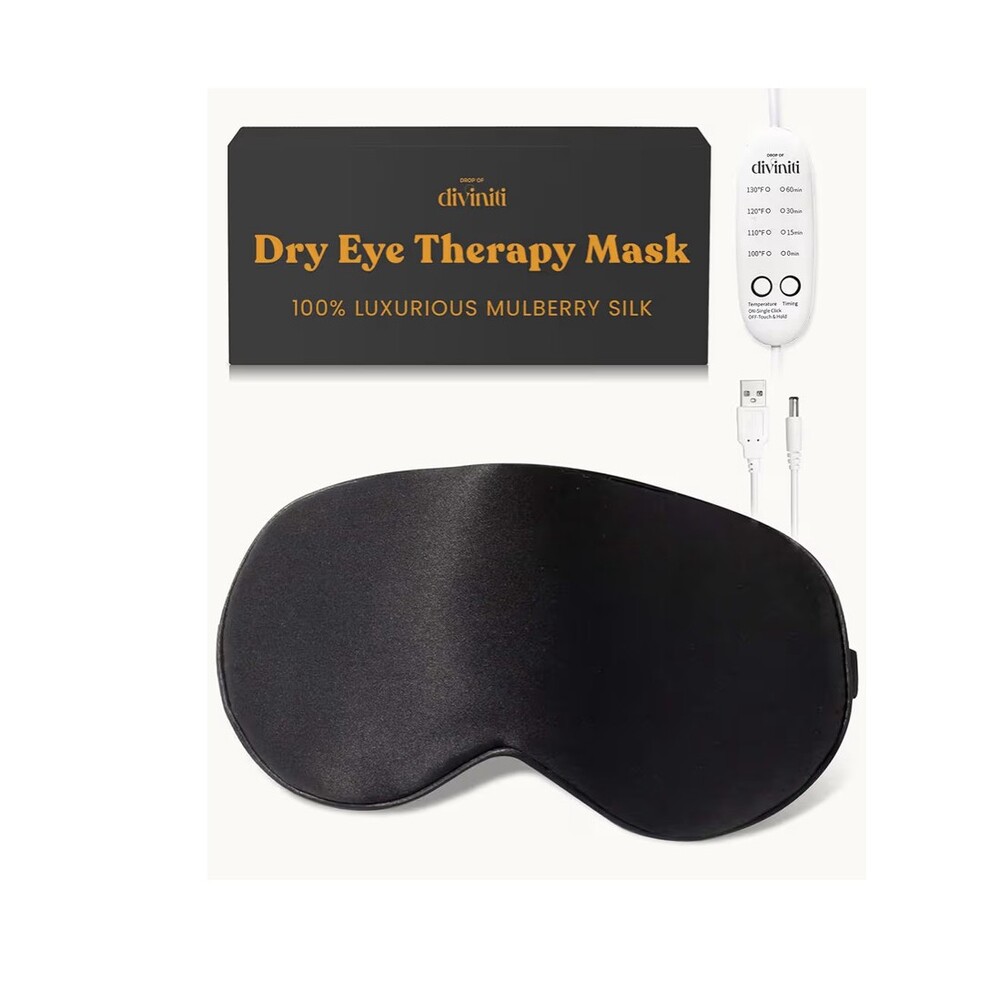 Diviniti Heated Mulberry Silk Rechargeable Eye Mask Migranes, Dry Eye Black